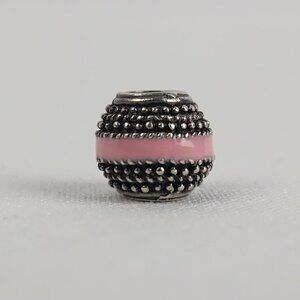 Persona 925 Sterling Patterned Light Pink Enamel Striped Charm Bead